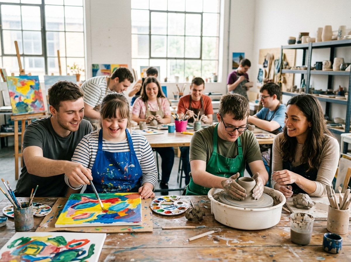 Participants engaged in creative arts and pottery workshop